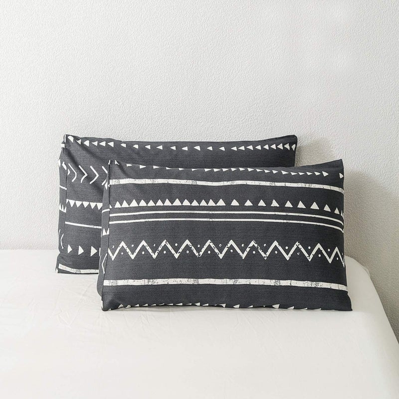 SUSYBAO 100% Cotton Pillowcases King Size Set of 2 Black Aztec Geometric Bed Pillow Covers Envelope Closure End Pillow Protectors Luxury Quality Soft Breathable Comfortable Easy Care, 20 in x 36 in - Image 3